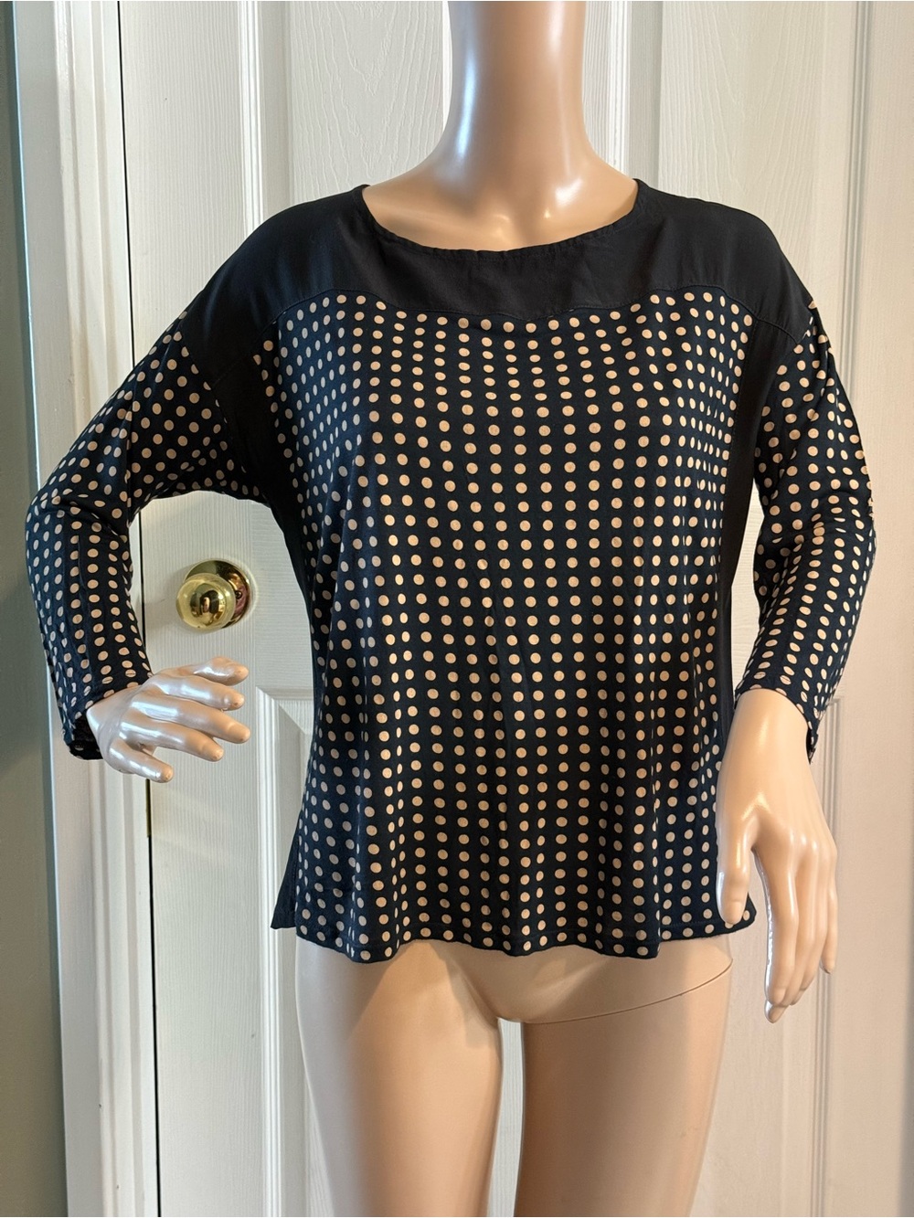 J Crew Black Polka Dot Top Blouse Silk Yoke & Panels Size S Classic